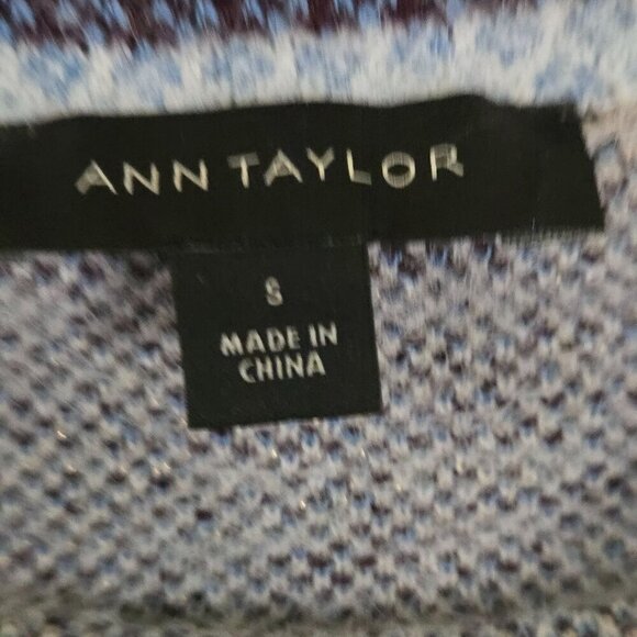 Ann Taylor Sparkle Fair Isle Funnel Neck Sweater Blue Silver Holiday Size S - Picture 8 of 9